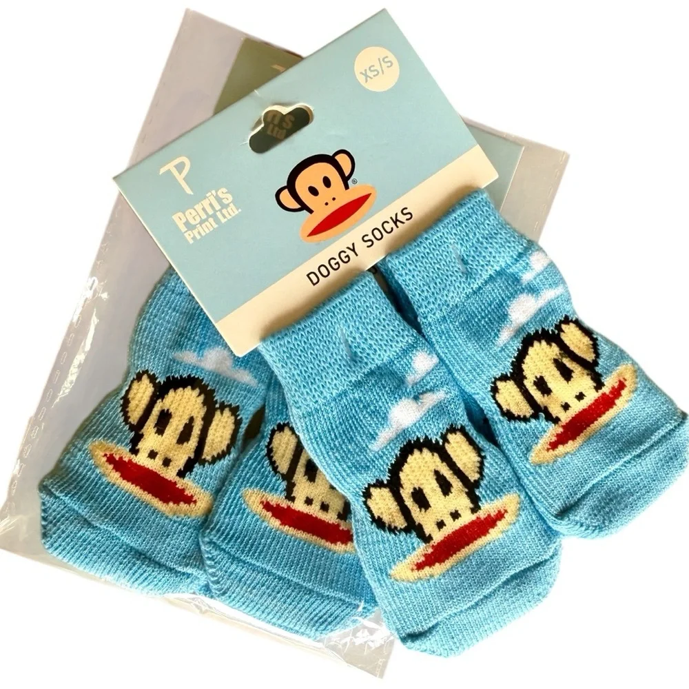 Paul Frank Dog Socks, Light Blue Sock Monkey Puppy Socks, Size XS-Small, New